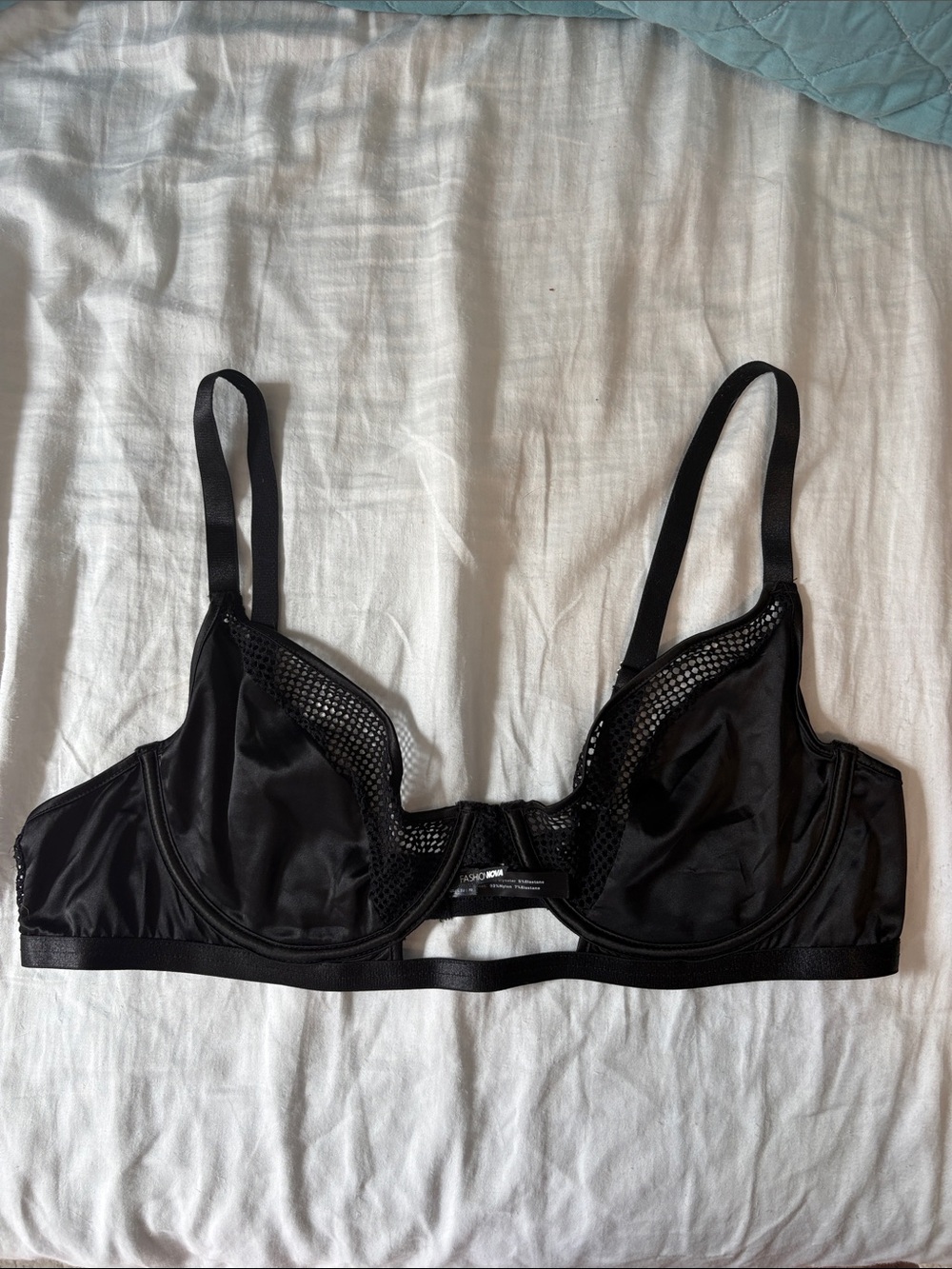 Fashion Nova Black Mesh-Trim Underwire Bra